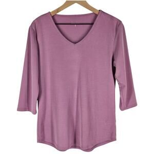 SEGMENTS ESSENTIALS WOMEN'S PINK WOVEN V-NECK CASUAL BLOUSE TOP - SIZE MEDIUM